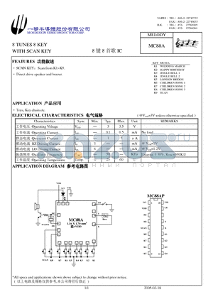 MC88A datasheet - 8 TUNES 8 KEY WITH SCAN KEY