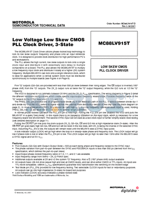 MC88LV915T_01 datasheet - Low Voltage Low Skew CMOS PLL Clock Driver, 3-State