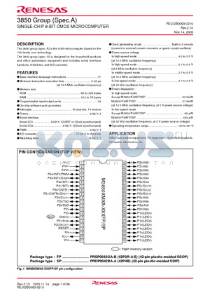 M38500F1A-XXXSP datasheet - SINGLE-CHIP 8-BIT CMOS MICROCOMPUTER