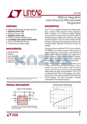 LT1175CS8-5 datasheet - 500mA Negative Low Dropout Micropower Regulator