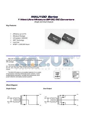 MAU101 datasheet - 1 Watt Ultra Miniature SIP DC/DC Converters Single and Dual Outputs