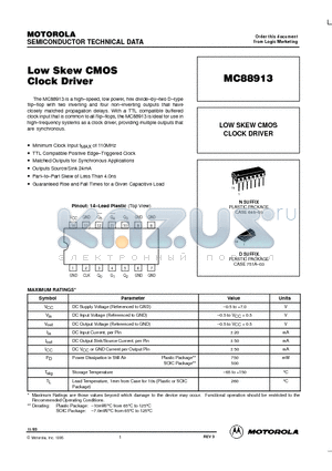 MC88913D datasheet - LOW SKEW CMOS CLOCK DRIVER