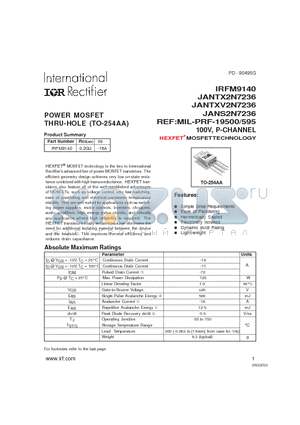 JANTXV2N7236 datasheet - POWER MOSFET THRU-HOLE (TO-254AA)