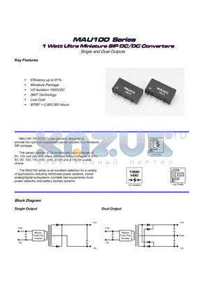 MAU105 datasheet - 1 Watt Ultra Miniature SIP DC/DC Converters Single and Dual Outputs