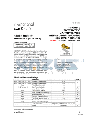 JANTXV2N7335 datasheet - POWER MOSFET THRU-HOLE (MO-036AB)