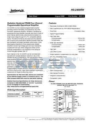 HS-2400RH datasheet - Radiation Hardened PRAM Four Channel Programmable Operational Amplifier