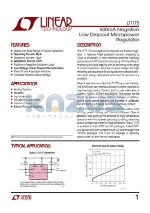 LT1175IQ datasheet - 500mA Negative Low Dropout Micropower Regulator