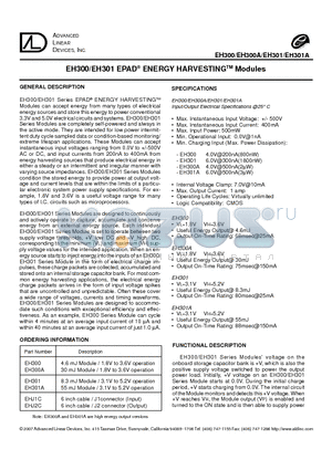 EH301 datasheet - ENERGY HARVESTINGTM Modules