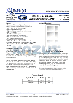 GS8170DW36C-333 datasheet - 18Mb S1x1Dp CMOS I/O Double Late Write SigmaRAM