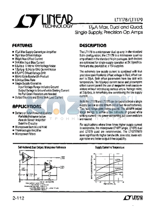 LT1178ACJ datasheet - 17uA Max, Dual and Quad, Single Supply, Precision Op Amps