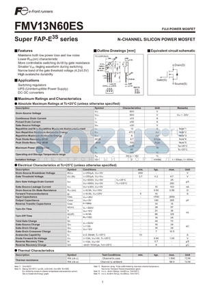 FMV13N60ES datasheet - N-CHANNEL SILICON POWER MOSFET