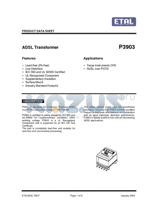 P3903 datasheet - ADSL Transformer