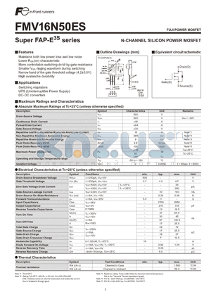 FMV16N50ES datasheet - N-CHANNEL SILICON POWER MOSFET
