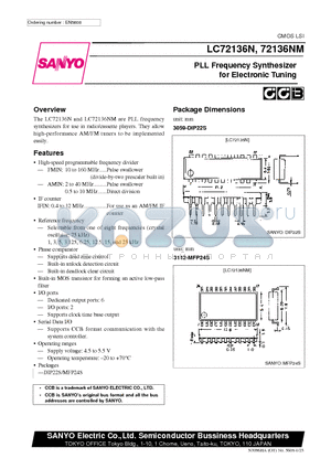 LC72136N datasheet - PLL Frequency Synthesizer for Electronic Tuning