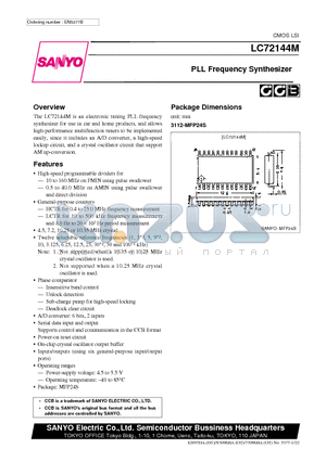 LC72144M datasheet - PLL Frequency Synthesizer