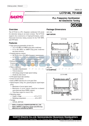 LC72146 datasheet - PLL Frequency Synthesizer for Electronic Tuning