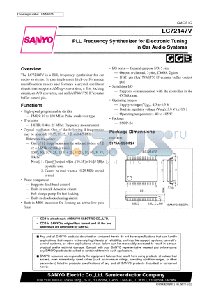 LC72147V datasheet - PLL Frequency Synthesizer for Electronic Tuning in Car Audio Systems