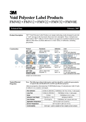 FMV32 datasheet - 3M Void Polyester Label Products