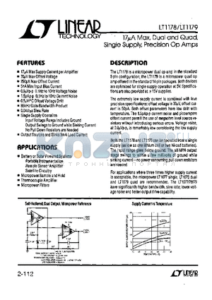 LT1179IN datasheet - 17uA Max, Dual and Quad, Single Supply, Precision Op Amps
