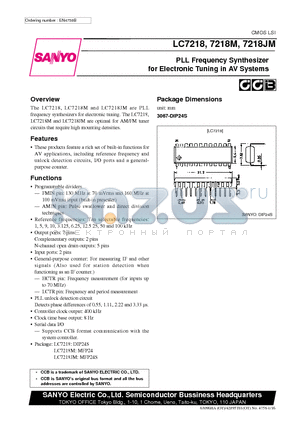LC7218 datasheet - PLL Frequency Synthesizer for Electronic Tuning in AV Systems