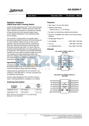 HS-303RH-T_01 datasheet - Radiation Hardened CMOS Dual SPDT Analog Switch