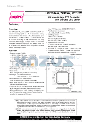 LC72315W datasheet - Ultralow-Voltage ETR Controller with On-Chip LCD Driver