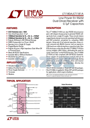 LT1180AISW datasheet - Low Power 5V RS232 Dual Driver/Receiver with 0.1uF Capacitors