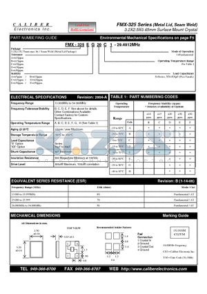 FMX-325AB20A1 datasheet - 3.2X2.5X0.65mm Surface Mount Crystal