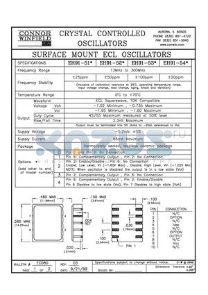 EH91-543 datasheet - SURFACE MOUNT ECL OSCILLATOR