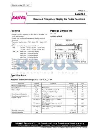 LC7265 datasheet - Received Frequency Display for Radio Receivers