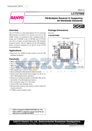 LC72706 datasheet - FM Multiplex Receiver IC Supporting All Worldwide Standards