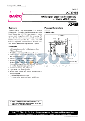 LC72708 datasheet - FM Multiplex Broadcast Reception IC for Mobile VICS Systems