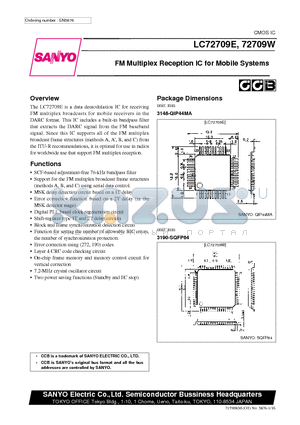 LC72709 datasheet - FM Multiplex Reception IC for Mobile Systems