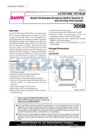 LC72710W datasheet - Mobile FM Multiplex Broadcast DARC Receiver IC with On-Chip VICS Decoder