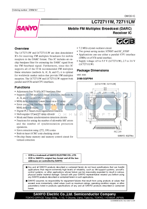 LC72711LW datasheet - Mobile FM Multiplex Broadcast DARC Receiver IC