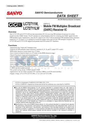 LC72711LW datasheet - Mobile FM Multiplex Broadcast (DARC) Receiver IC