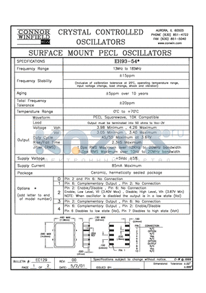 EH93-542 datasheet - SURFACE MOUNT PECL OSCILLATOR