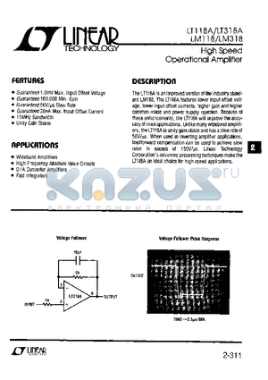 LT118H datasheet - High Speed Operational Amplifier