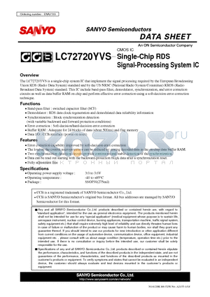 LC72720YVS datasheet - Single-Chip RDS Signal-Processing System IC