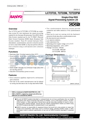 LC72722 datasheet - Single-Chip RDS Signal-Processing System LSI