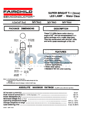 MV7043 datasheet - SUPER BRIGHT T-1 (3MM) LED LAMP - Water Clear