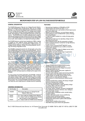 EHJ4C datasheet - MICROPOWER STEP UP LOW VOLTAGE BOOSTER MODULE