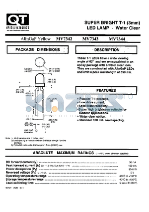 MV7342 datasheet - SUPER BRIGHT T-1 (3mm) LED LAMP - WATER CLEAR