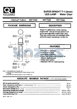 MV7343 datasheet - SUPER BRIGHT T-1 (3mm) LED LAMP - WATER CLEAR