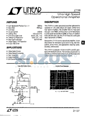 LT1191CS8 datasheet - Ultra High Speed Operational Amplifier