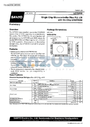 LC72E32 datasheet - Single-Chip Microcontroller Plus PLL LSI with On-Chip UVEPROM