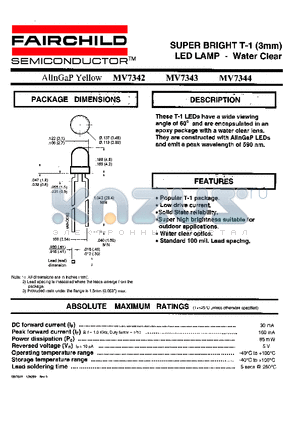 MV7343 datasheet - SUPER BRIGHT T-1 (3mm) LED LAMP - Water Clear