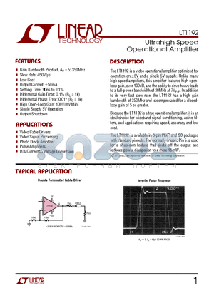 LT1192CS8 datasheet - Ultrahigh Speed Operational Amplifier