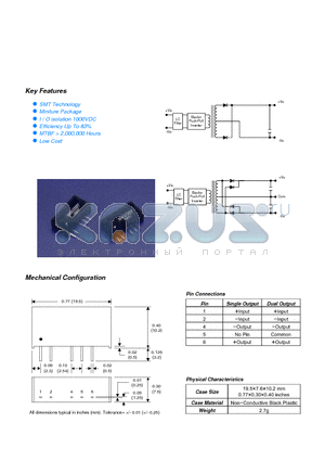 MAU315 datasheet - MAU300 Series 2 Watt Ultra Miniature High Isolation SIP DC/DC Single & Dual Output