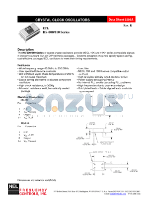 HS-800 datasheet - CRYSTAL CLOCK OSCILLATORS